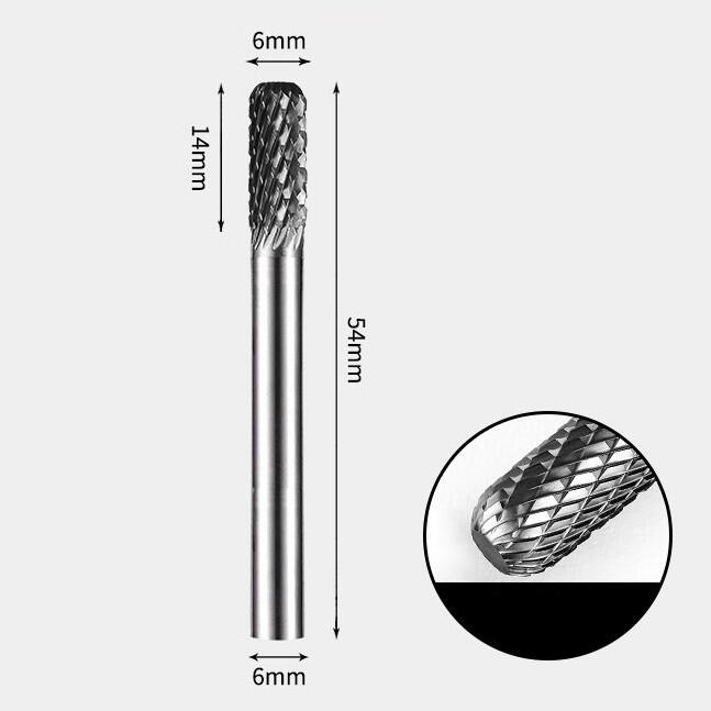 Tungsten Carbide Cylindrical Radius Flat End Rotary Burr Double-cut 6 x 14mm