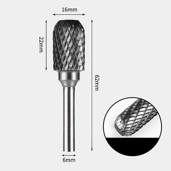 Tungsten Carbide Cylindrical Radius Flat End Rotary Burr Double-cut 16 x 22mm