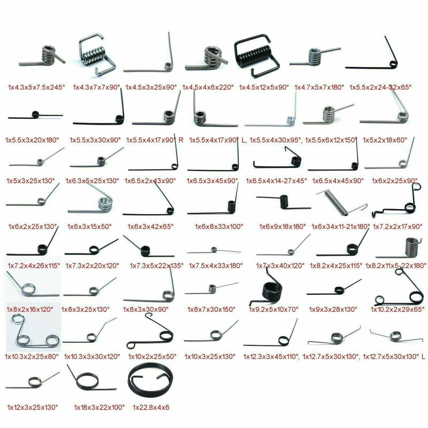 52 sizes of 104 Pcs Wire Dia. 1.0mm Torsion Spring Assortment Set