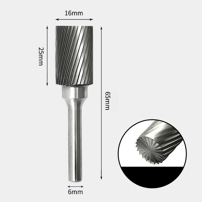 Tungsten Carbide Cylindrical with end cut Rotary Burr Single-cut 16 x 25mm