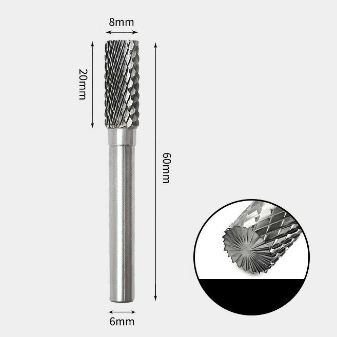 Tungsten Carbide Cylindrical with end cut Rotary Burr Double-cut 8 x 20mm
