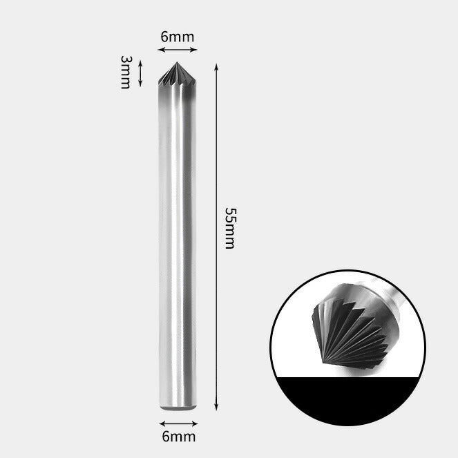 Fraise rotative à angle inclus de 90 degrés en carbure de tungstène, coupe unique 6 x 3 mm