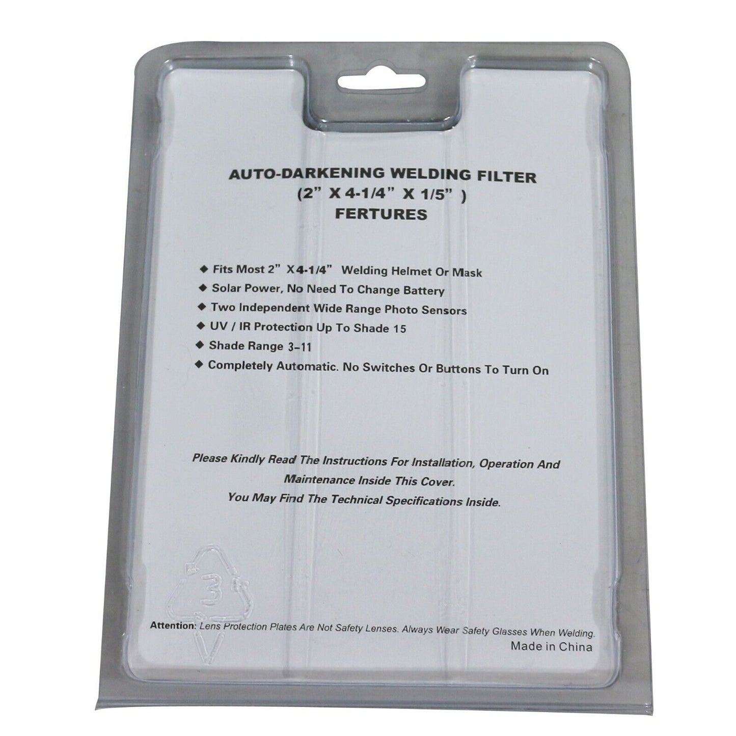 4-1/4" x 2" Auto Darkening Welding Lens Filter 3/11