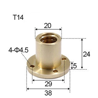 T14 x 3 x 3mm Trapezoidal Thread Flange Brass Nut