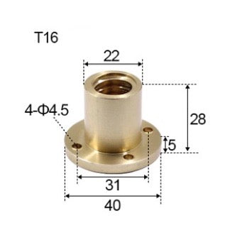T16 x 4 x 8mm Trapezoidal Thread Flange Brass Nut