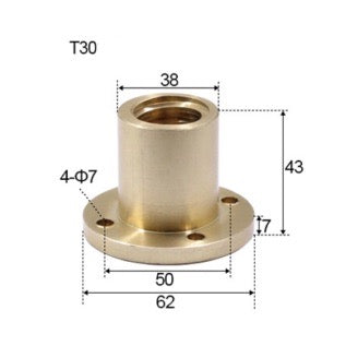 T30 x 6 x 6mm Trapezoidal Thread Flange Brass Nut