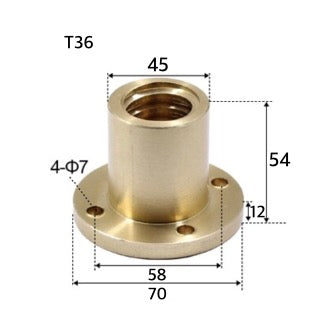 T36 x 6 x 6mm Trapezoidal Thread Flange Brass Nut