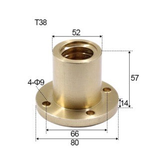 T38 x 6 x 6mm Trapezoidal Thread Flange Brass Nut