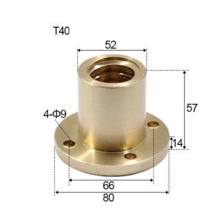 T40 x 6 x 6mm Trapezoidal Thread Flange Brass Nut