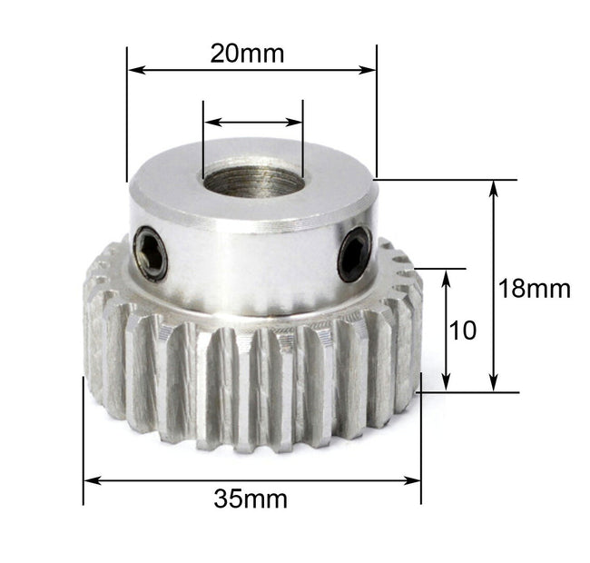 Module 1 Spur Gear with Hub 33 Teeth Bore 10mm in Steel 1045