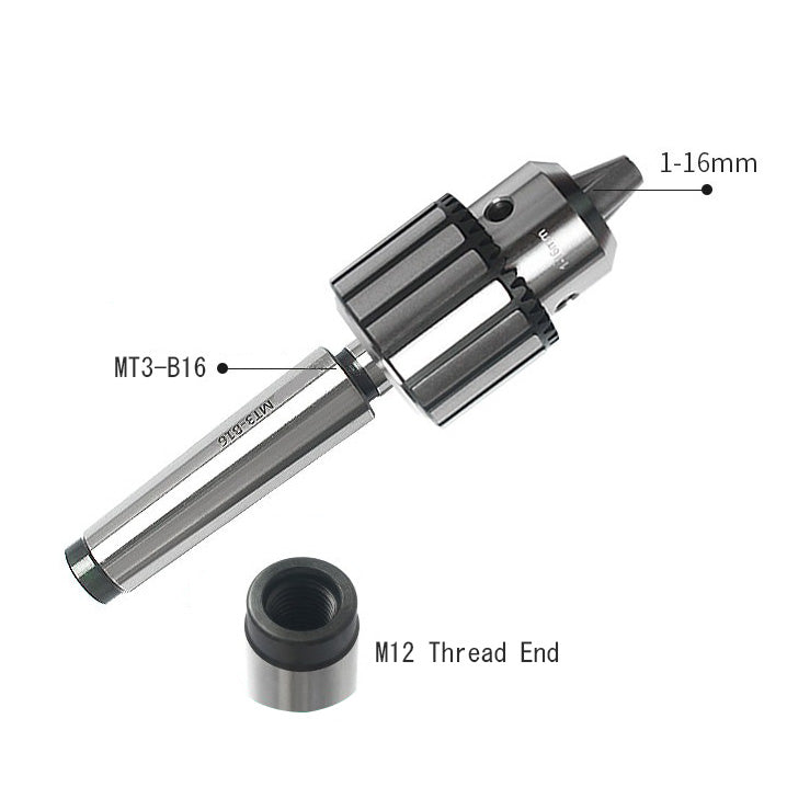 1-16mm Heavy Duty Drill Chuck MT3 Taper with M12 Draw Bar Thread End