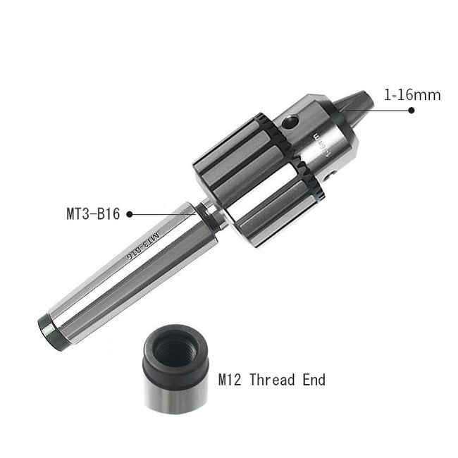1-16mm Heavy Duty Drill Chuck MT3 Taper with M12 Draw Bar Thread End