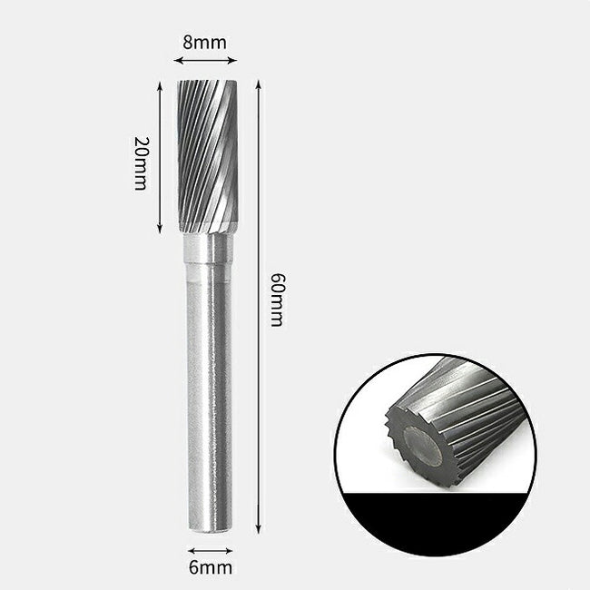 Tungsten Carbide Cylindrical Flat End Rotary Burr Single-cut 8 x 20mm