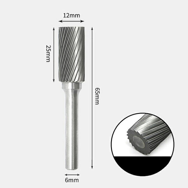 Tungsten Carbide Cylindrical Flat End Rotary Burr Single-cut 12 x 25mm