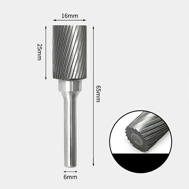Tungsten Carbide Cylindrical Flat End Rotary Burr Single-cut 16 x 25mm