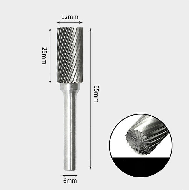 Tungsten Carbide Cylindrical with End Cut Rotary Burr Single-cut 12 x 25mm