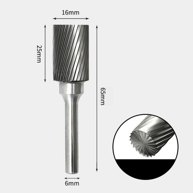 Tungsten Carbide Cylindrical with End Cut Rotary Burr Single-cut 16 x 25mm