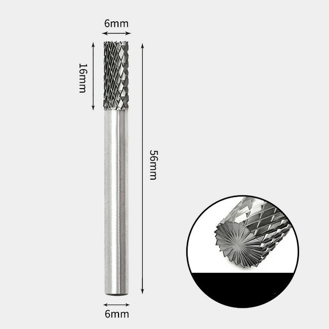 Tungsten Carbide Cylindrical with End Cut Rotary Burr Double-cut 6 x 16mm