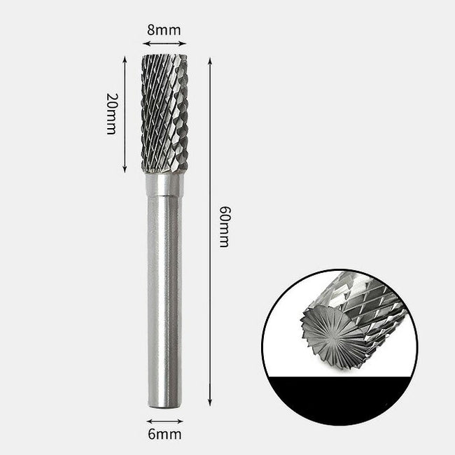 Tungsten Carbide Cylindrical with End Cut Rotary Burr Double-cut 8 x 20mm