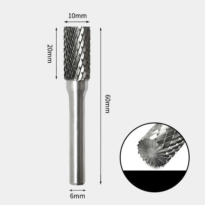 Tungsten Carbide Cylindrical with End Cut Rotary Burr Double-cut 10 x 20mm