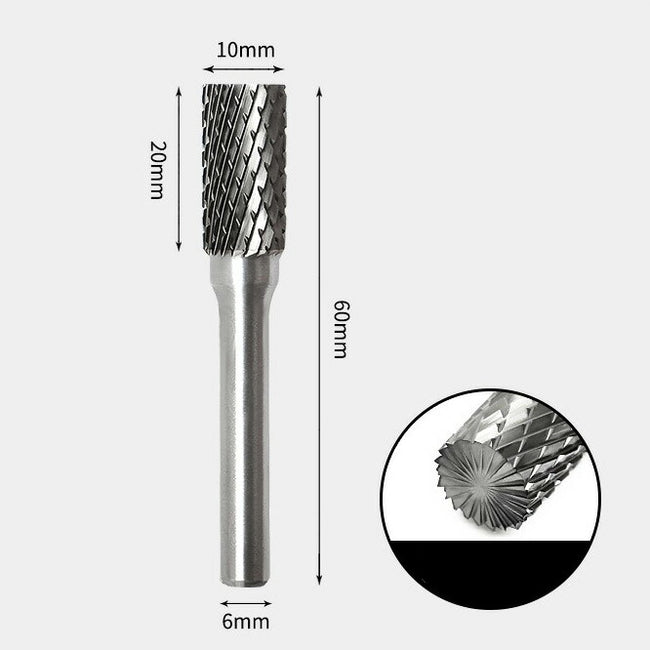 Tungsten Carbide Cylindrical with End Cut Rotary Burr Double-cut 10 x 20mm