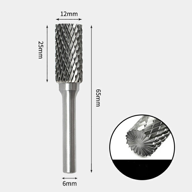 Tungsten Carbide Cylindrical with End Cut Rotary Burr Double-cut 12 x 25mm