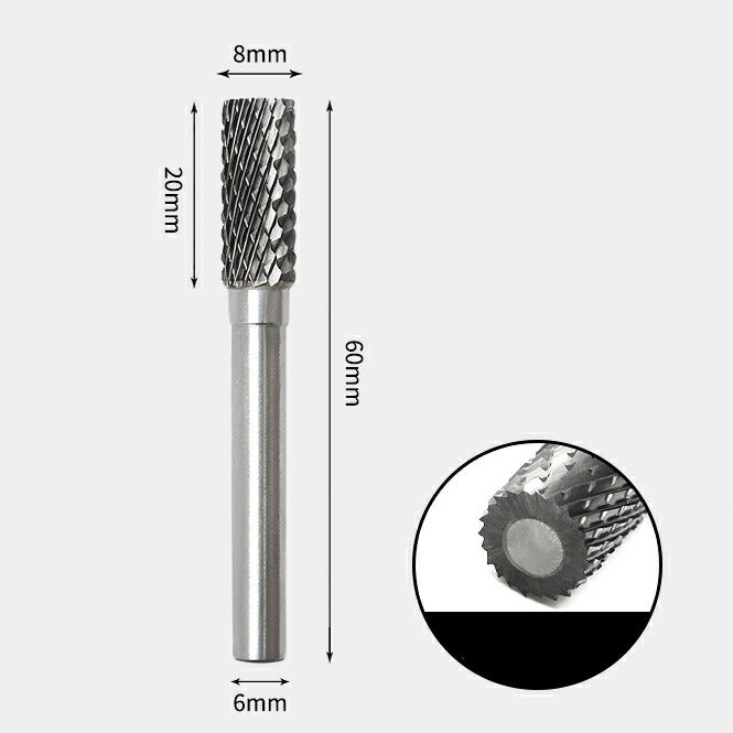 Tungsten Carbide Cylindrical Flat End Rotary Burr Double-cut 8 x 20mm