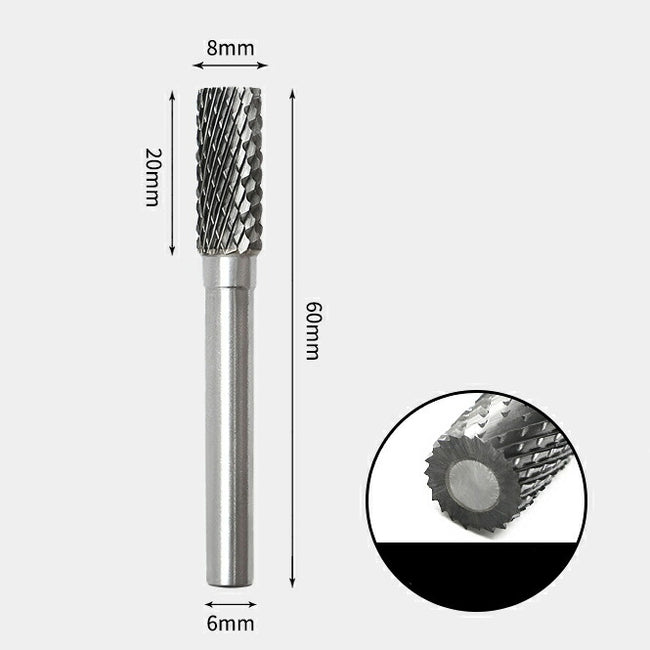 Tungsten Carbide Cylindrical Flat End Rotary Burr Double-cut 8 x 20mm