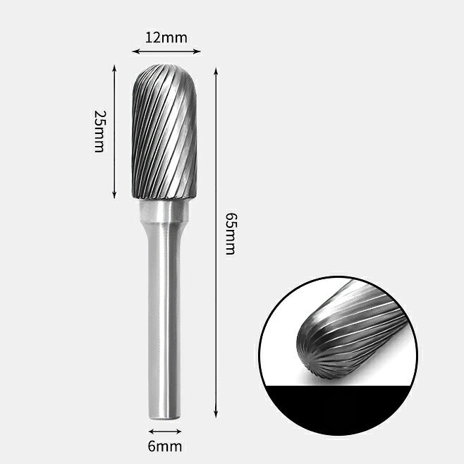 Fraise rotative à extrémité cylindrique en carbure de tungstène, coupe unique, 12x25mm