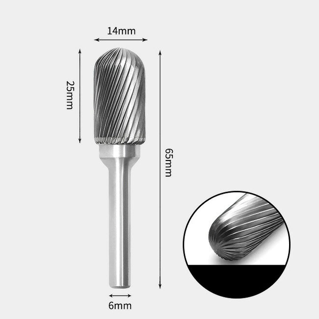Tungsten Carbide Cylindrical Radius End Rotary Burr Single-cut 14 x 25mm