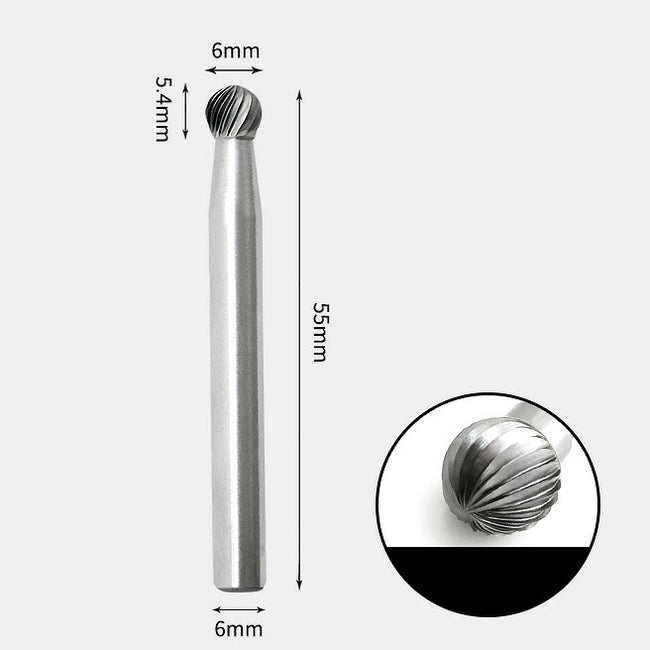 Tungsten Carbide Round Ball Shape Rotary Burr Single-cut 6 x 5mm