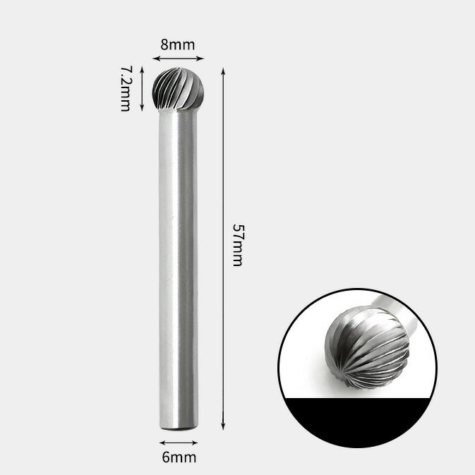 Tungsten Carbide Round Ball Shape Rotary Burr Single-cut 8 x 7mm