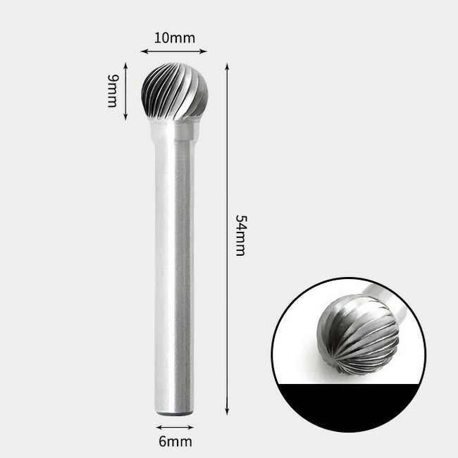 Tungsten Carbide Round Ball Shape Rotary Burr Single-cut 10 x 9mm