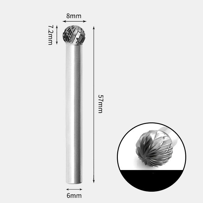 Fraise rotative en forme de boule ronde en carbure de tungstène, double coupe, 8x7mm