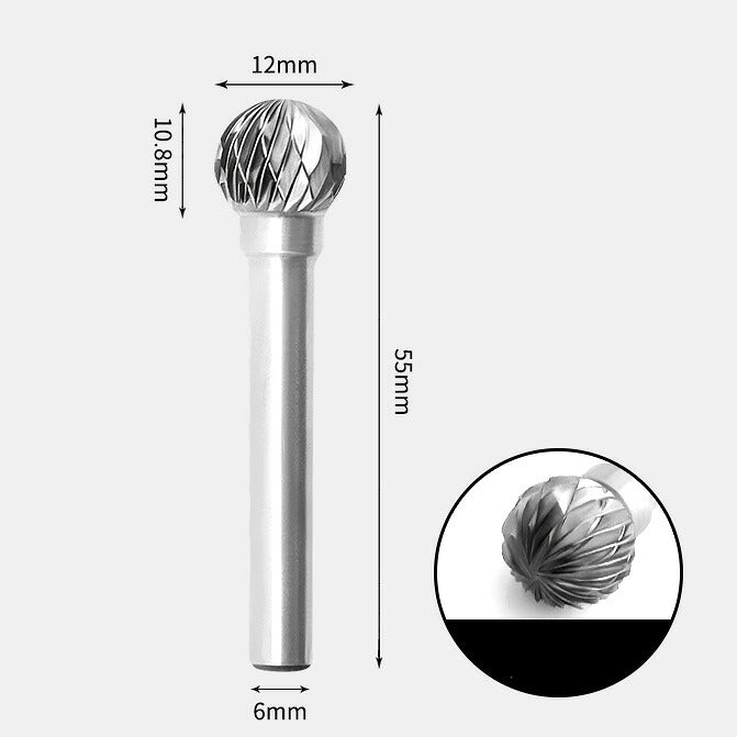 Tungsten Carbide Round Ball Shape Rotary Burr Double-cut 12 x 10mm