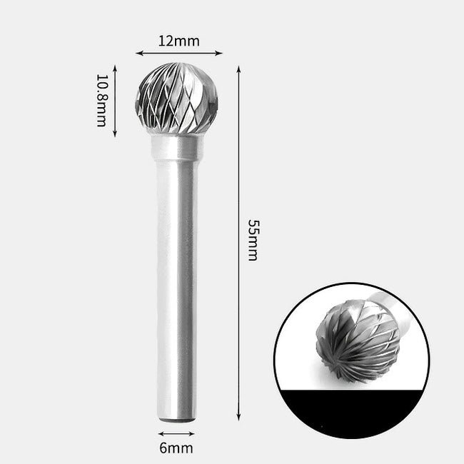 Tungsten Carbide Round Ball Shape Rotary Burr Double-cut 12 x 10mm