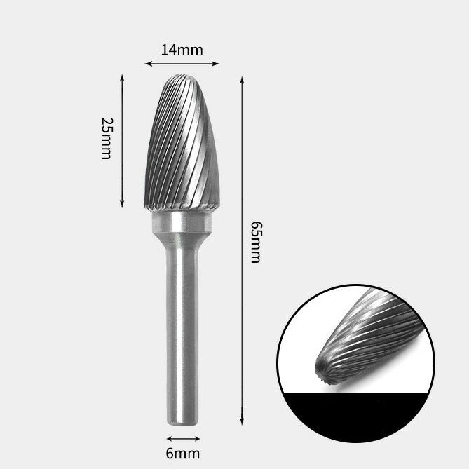 Tungsten Carbide Radius End Tree Rotary Burr Single-cut 14 x 25mm