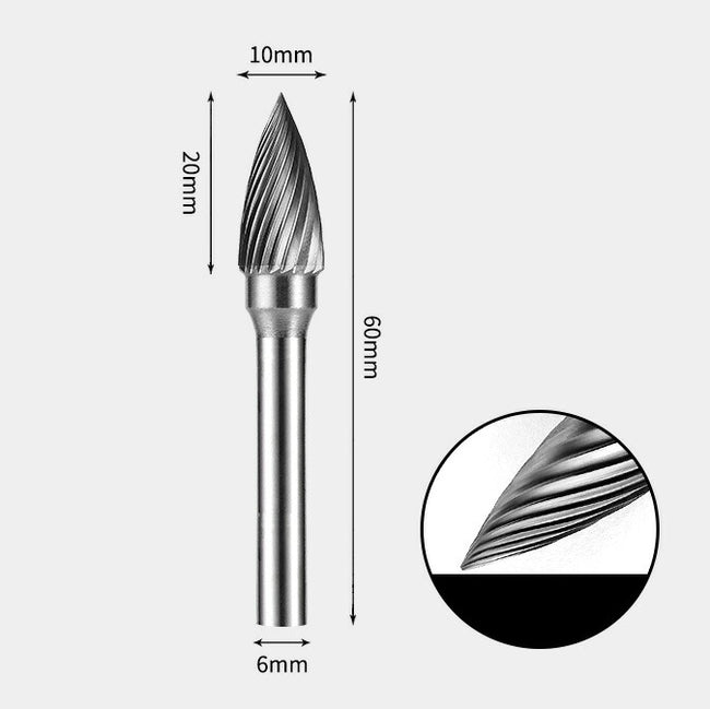 Tungsten Carbide Pointed Tree Rotary Burr Single-cut 10 x 20mm