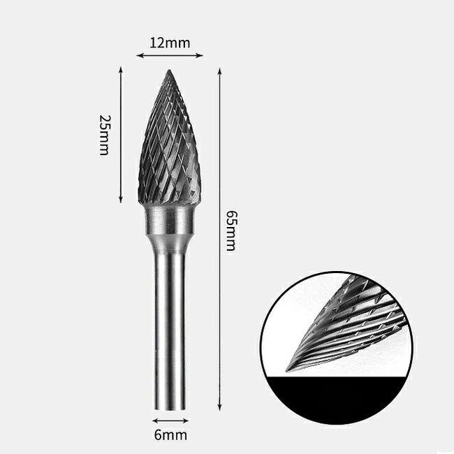 Tungsten Carbide Pointed Tree Rotary Burr Double-cut 12 x 25mm