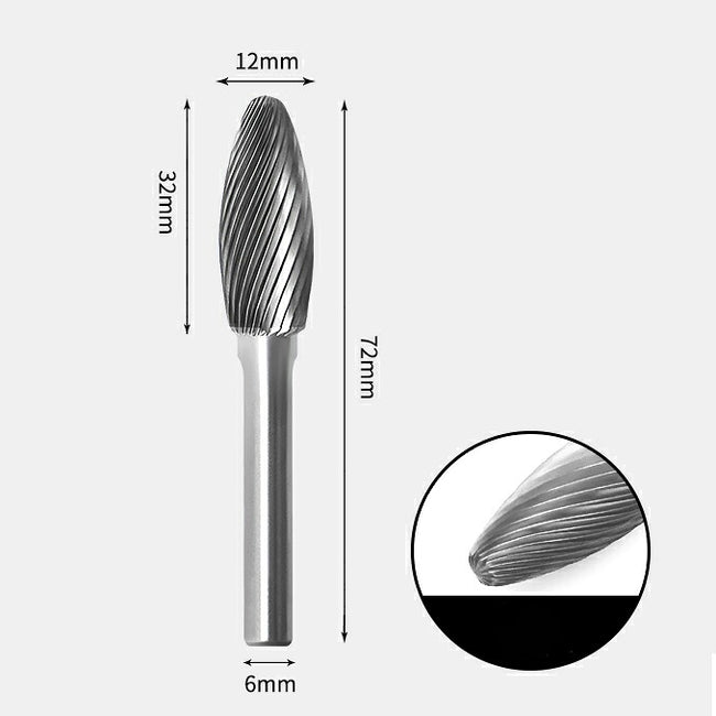 Tungsten Carbide Flame Shape Rotary Burr Single-cut 12 x 32mm
