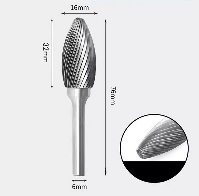 Tungsten Carbide Flame Shape Rotary Burr Single-cut 16 x 32mm