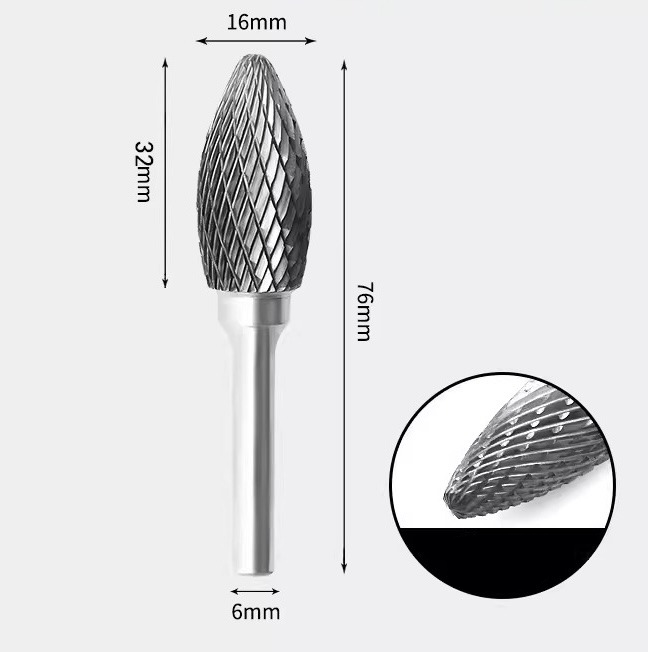 Tungsten Carbide Flame Shape Rotary Burr Double-cut 16 x 32mm