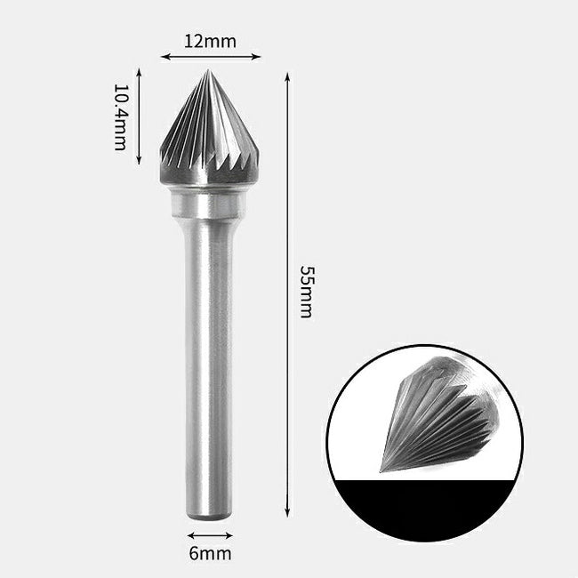 Tungsten Carbide 60 Degree Included Angle Rotary Burr Single-cut 12 x 10mm