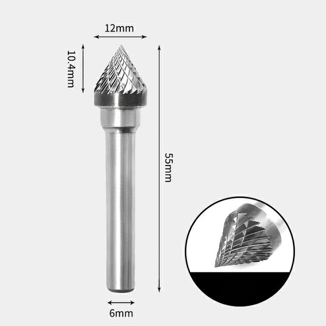 Tungsten Carbide 60 Degree Included Angle Rotary Burr Double-cut 12 x 10mm