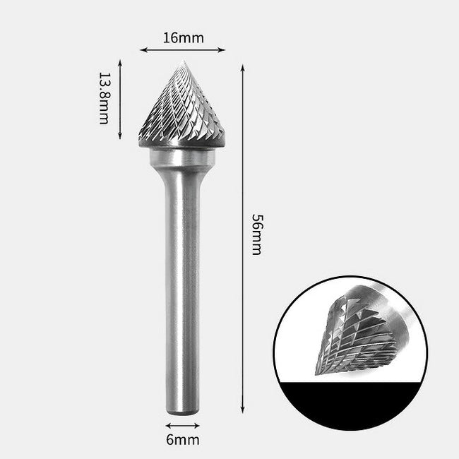 Tungsten Carbide 60 Degree Included Angle Rotary Burr Double-cut 16 x 13mm