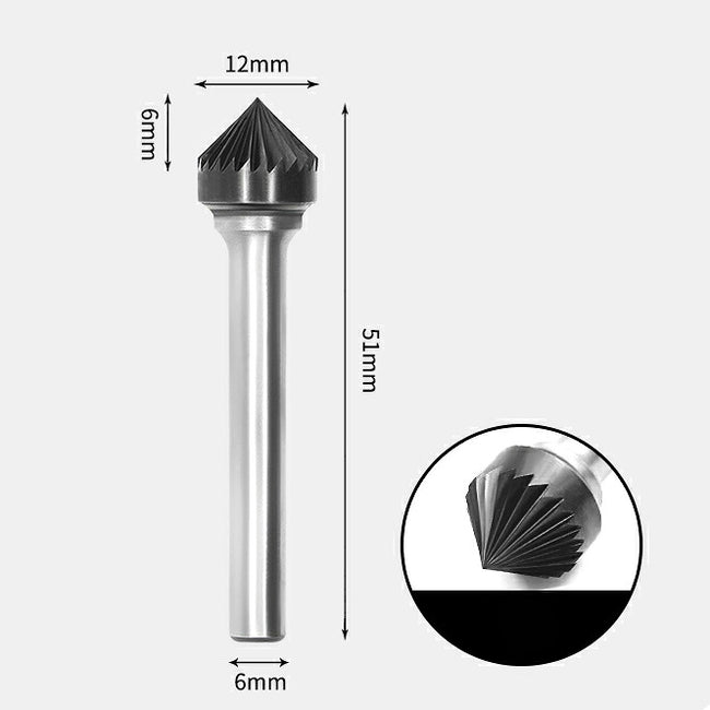 Tungsten Carbide 90 Degree Included Angle Rotary Burr Single-cut 12 x 6mm