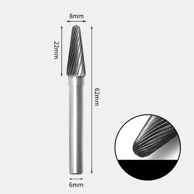 Tungsten Carbide Cone Radius End Rotary Burr Single-cut 8 x 22mm