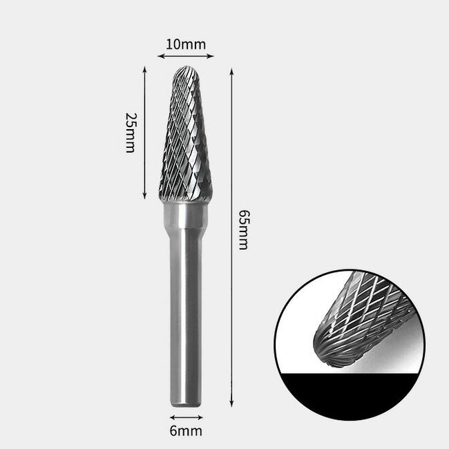 Tungsten Carbide Cone Radius End Rotary Burr Double-cut 10 x 25mm