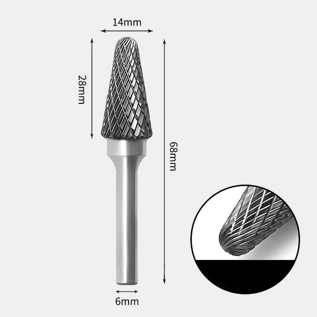 Tungsten Carbide Cone Radius End Rotary Burr Double-cut 14 x 28mm