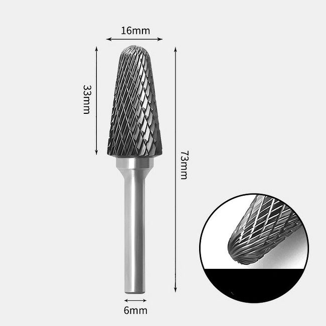 Tungsten Carbide Cone Radius End Rotary Burr Double-cut 16 x 33mm